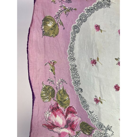 Vintage 60s Floral Handkerchief Scarf Pink & White Delicate Print - Picture 15 of 16